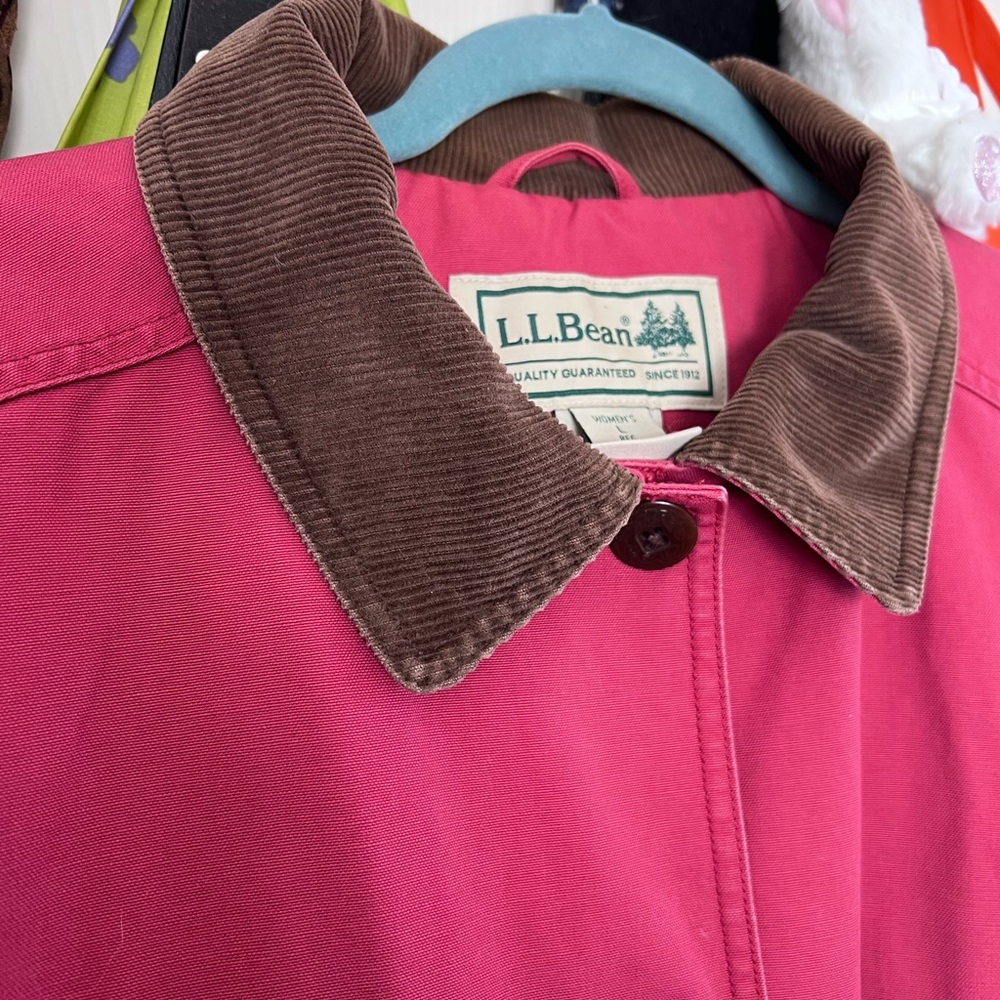 L.L. Bean Red Barn Coat with Brown Corduroy Trim - Picture 4 of 6